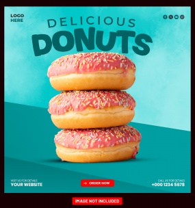 美味甜甜圈美食正方形海报PSD模板